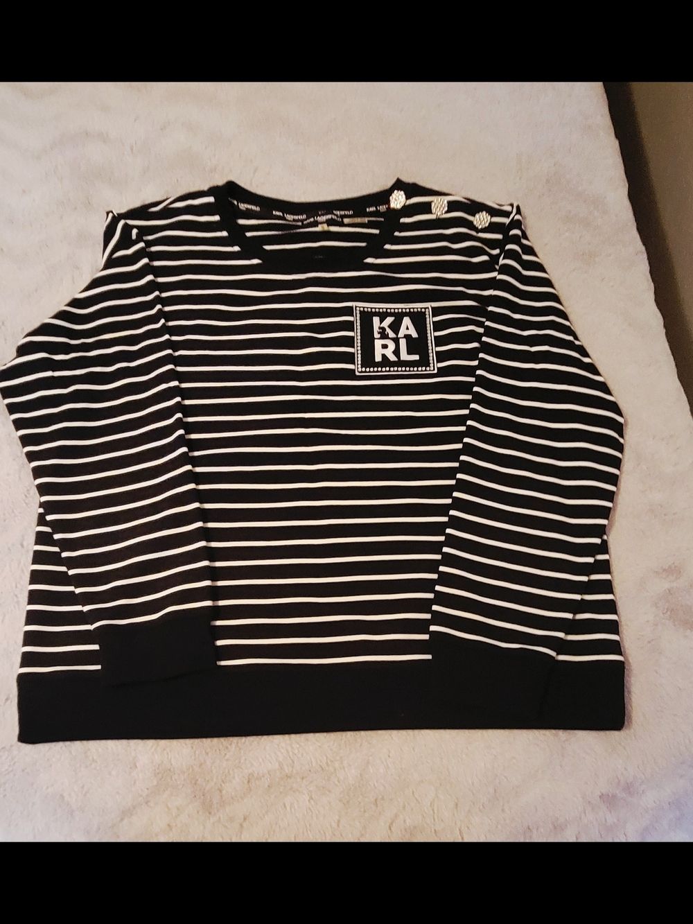 Karl Lagerfeld Black & White Striped Long Sleeve Top